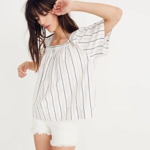 Madewell Black and White Flutter Sleeve Blouse